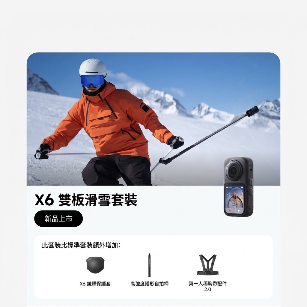 Insta360 X6 雙板滑雪套裝包裝內容